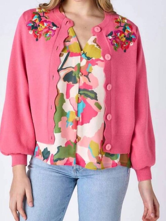 crosby. Sweaters - CROSBY by Mollie Burch Floral Embroidered Neckline Button cardigan